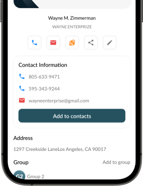 Save scanned business card contacts digitally in Lincsme